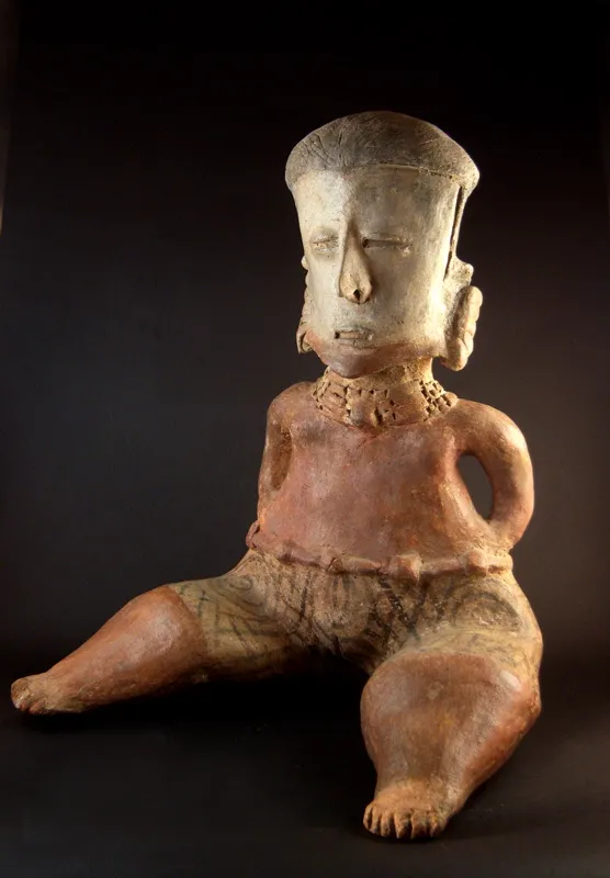 Chinesco Style (Type D) Nayarit Terracotta Sculpture of a Seated Woman, 300 BCE - 300 CE