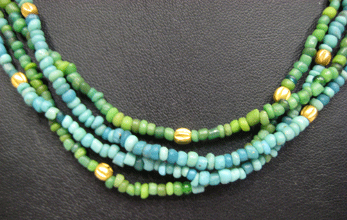 Mixed Turquoise and Green Glass Bead Necklace, 100 CE - 1200 CE