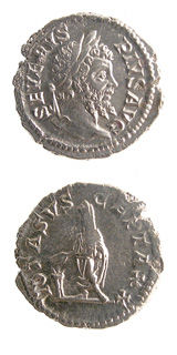 Silver Denarius of Emperor Septimius Severus, 198 CE - 211 CE