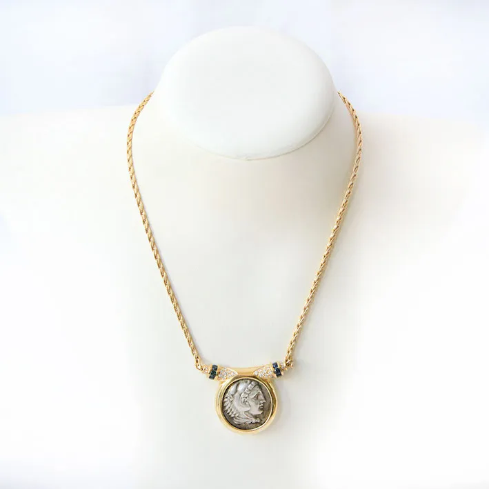 Gold Necklace Featuring a Silver Coin of Alexander the Great, 336 BCE - 323 CE