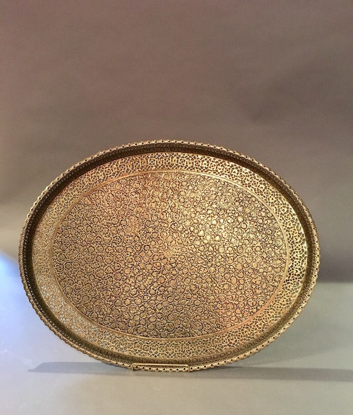 Oval Mughal brass platter, 1800 CE - 1900 CE