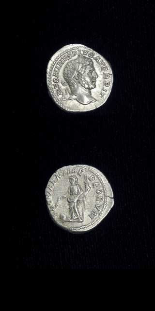 Silver Denarius of Emperor Caracalla, 210 CE - 213 CE