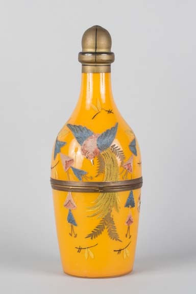 Set of enamelled decorated bottle and glasses in opaline glass, 19th Century CE