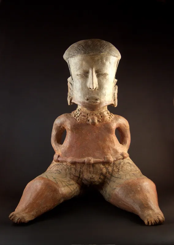 Chinesco Style (Type D) Nayarit Terracotta Sculpture of a Seated Woman, 300 BCE - 300 CE