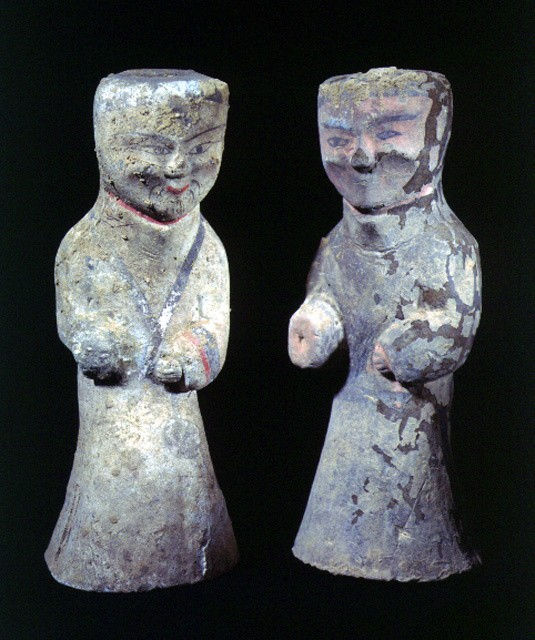 Pair of Western Han Painted Terracotta Attendants, 206 BCE - 9 CE