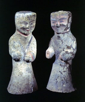 Pair of Western Han Painted Terracotta Attendants, 206 BCE - 9 CE