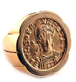 Gold Ring Featuring a Roman Gold Coin of Emperor Leo II, 473 CE - 474 CE