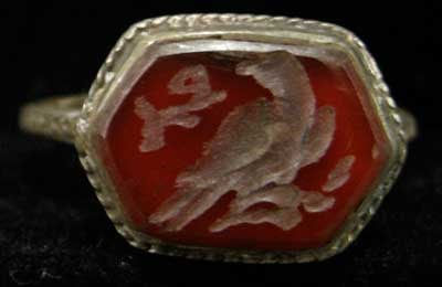 Carnelian Seal of a Bird Set in a Silver Ring