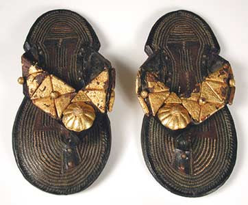 Akan Leather Sandals with Gold Ornaments, 20th Century CE