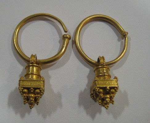 Hellenistic Pair of Gold Earrings, 300 BCE - 100 BCE