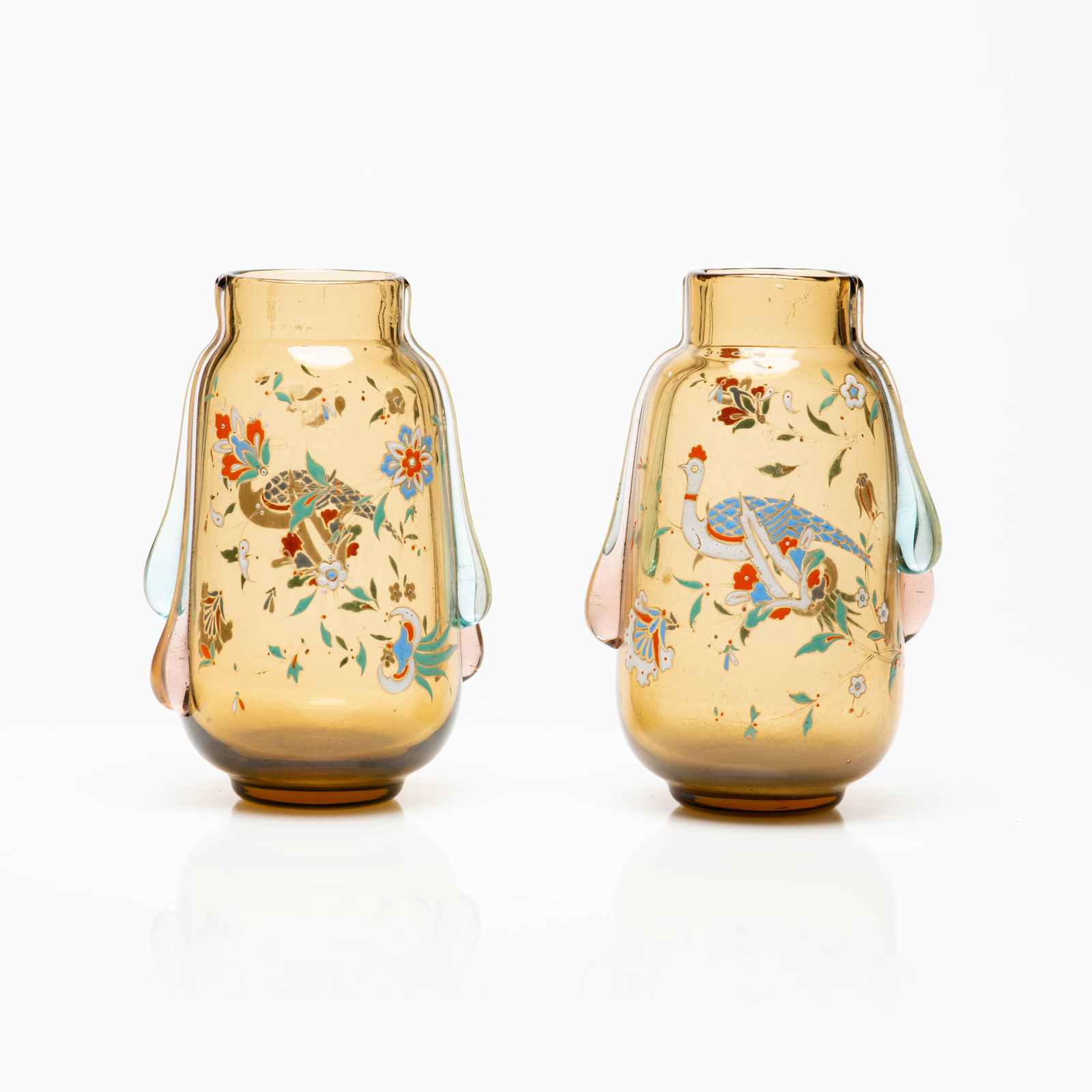 Pair of Moser Glass bottle with Decoration, 19th Century