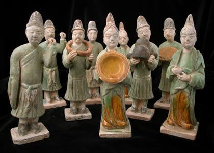 Set of Nine Ming Glazed and Painted Terracotta Attendants, 1368 CE - 1644 CE