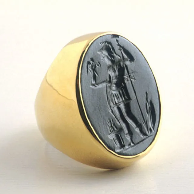 Gold Ring Featuring a Hematite Classical Revival Intaglio of Mars, 1700 CE - 1900 CE