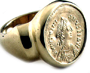 Gold Ring Featuring a Byzantine Gold Coin of Emperor Justinian I, 527 CE - 565 CE