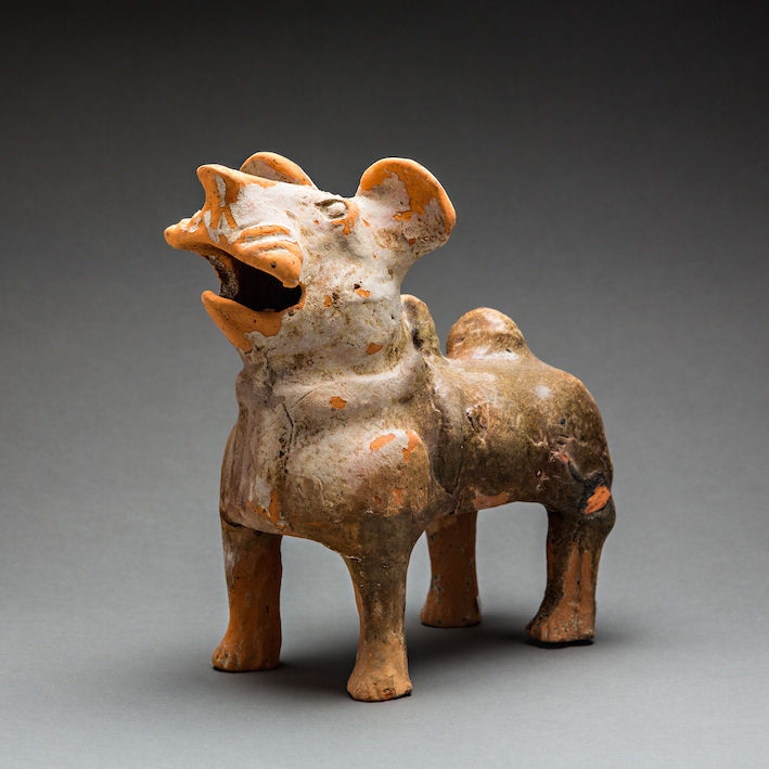 Han period glazed terracotta figure of a dog, 206 BCE - 220 CE