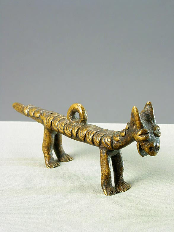 Akan Brass Goldweight/Pendant in the Form of an Elongated Leopard (abrammuo), 19th Century CE - 20th Century CE