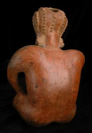 Chinesco Style (Type D) Nayarit Terracotta Sculpture of a Seated Man, 300 BCE - 300 CE