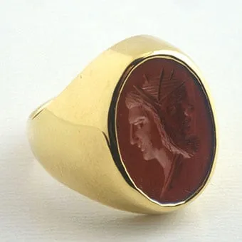 Classical Revival Red Jasper Intaglio depicting Athena and Zeus, 1700 CE - 1900 CE