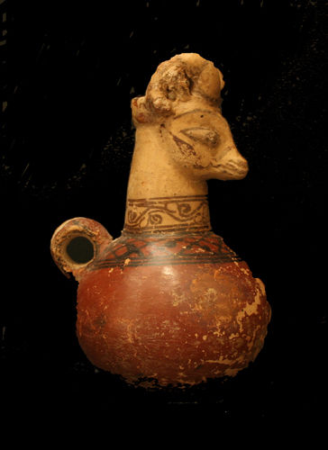 Kushan Painted Terracotta Ram Headed Ewer, 100 CE - 300 CE