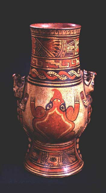 Tall Polychrome Alligator and Frog Vessel, 1000 CE - 1550 CE