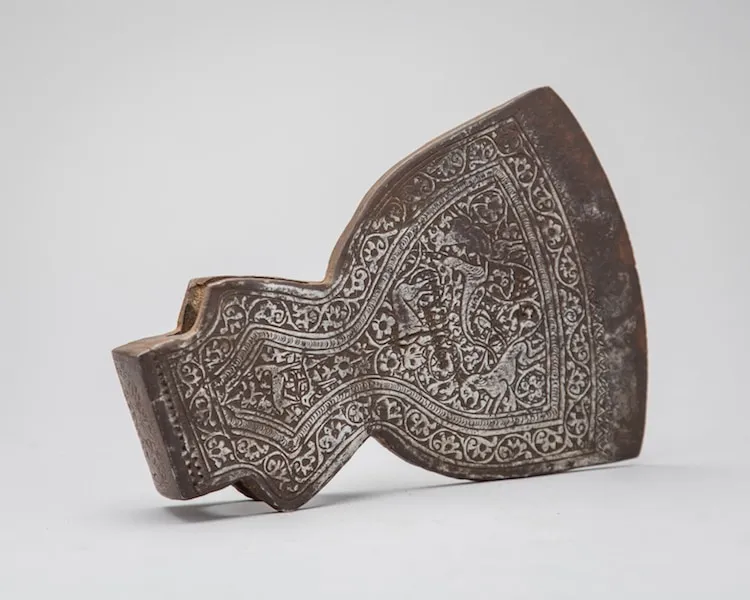 Silver inlaid saddle axe head