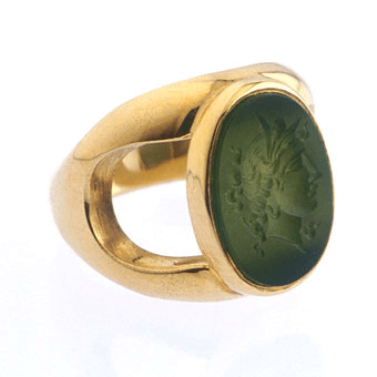 Green Agate Intaglio Depicting the Goddess Athena, 18th Century CE