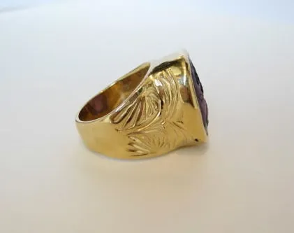 Gold RIng with Classical Revival Amethyst Intaglio of a Bearded Man, 1700 CE - 1900 CE