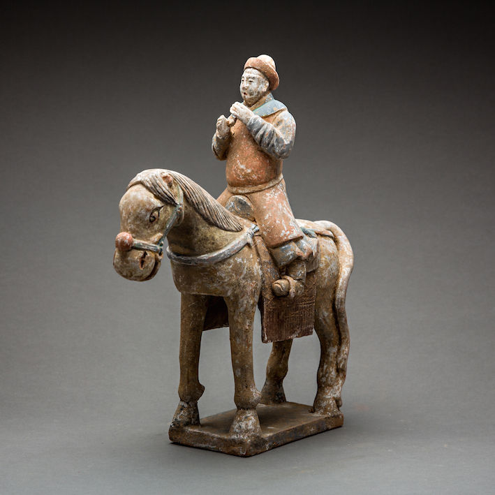 Ming Painted Terracotta Set Consisting of Five Figures and Four Horse and Riders, 1368 CE - 1644 CE