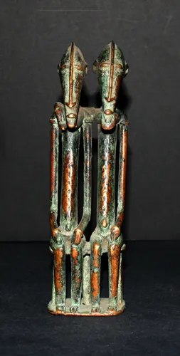 African Art / Dogon Bronze Primordial Seated Couple, 18th Century CE - 19th Century CE