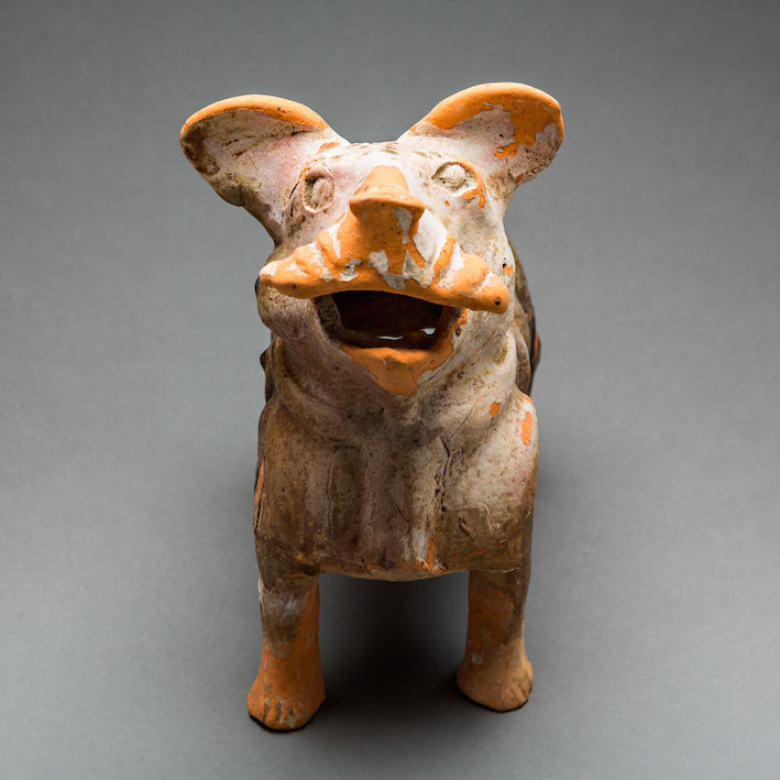 Han period glazed terracotta figure of a dog, 206 BCE - 220 CE