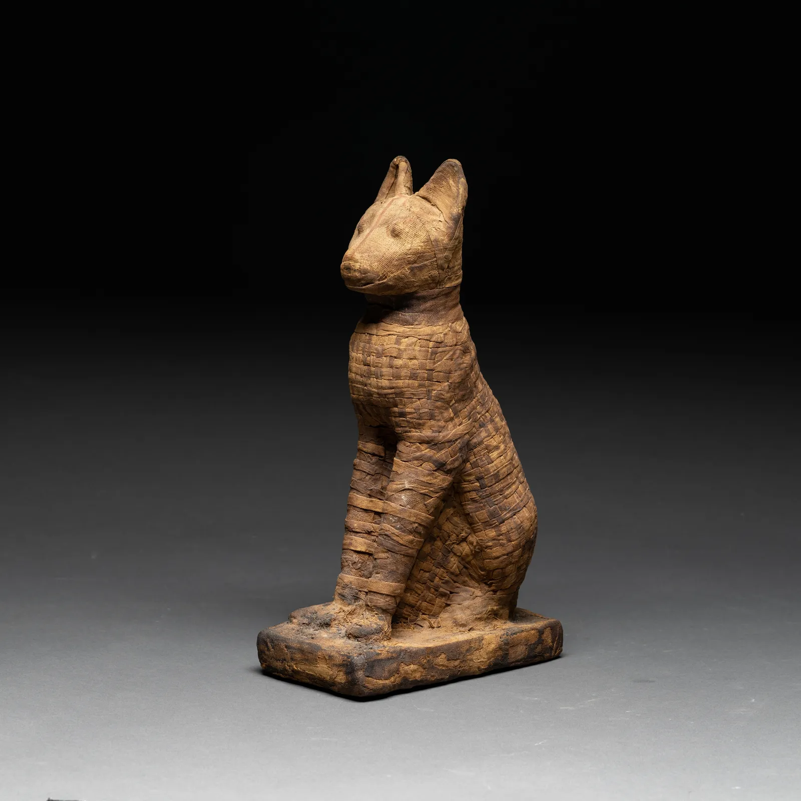 Egyptian Deified Mummy of a Crouching Cat, 600 BCE - 300 BCE