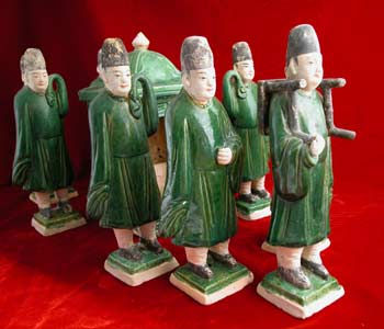 Set of Nine Ming Glazed Terracotta Attendants and a Palanquin, 1368 CE - 1644 CE