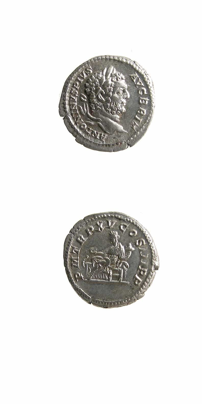 Silver Denarius of Emperor Caracalla, 210 CE - 213 CE