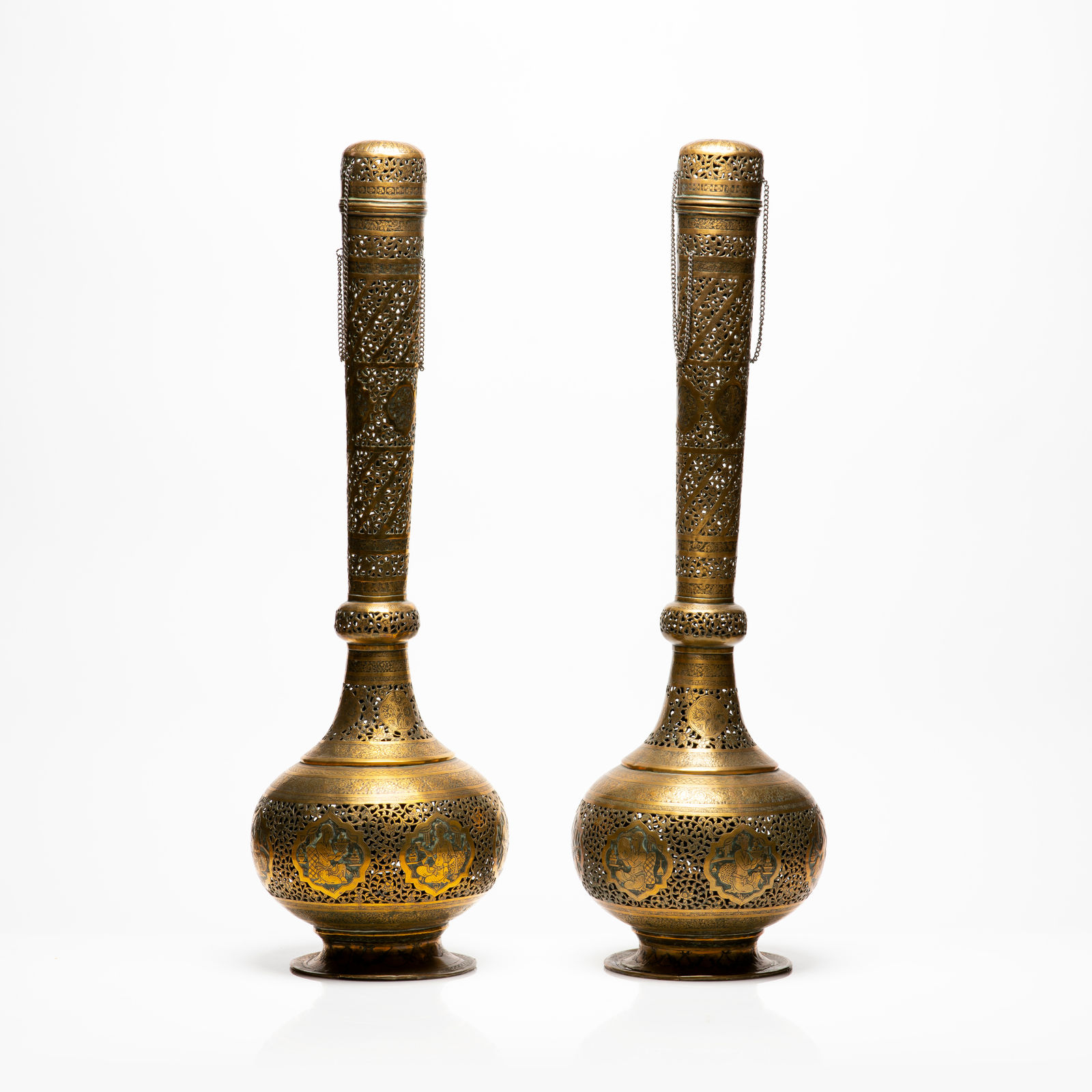 A Pair of Qajar Bronze Incense Burner, 18-20th Century