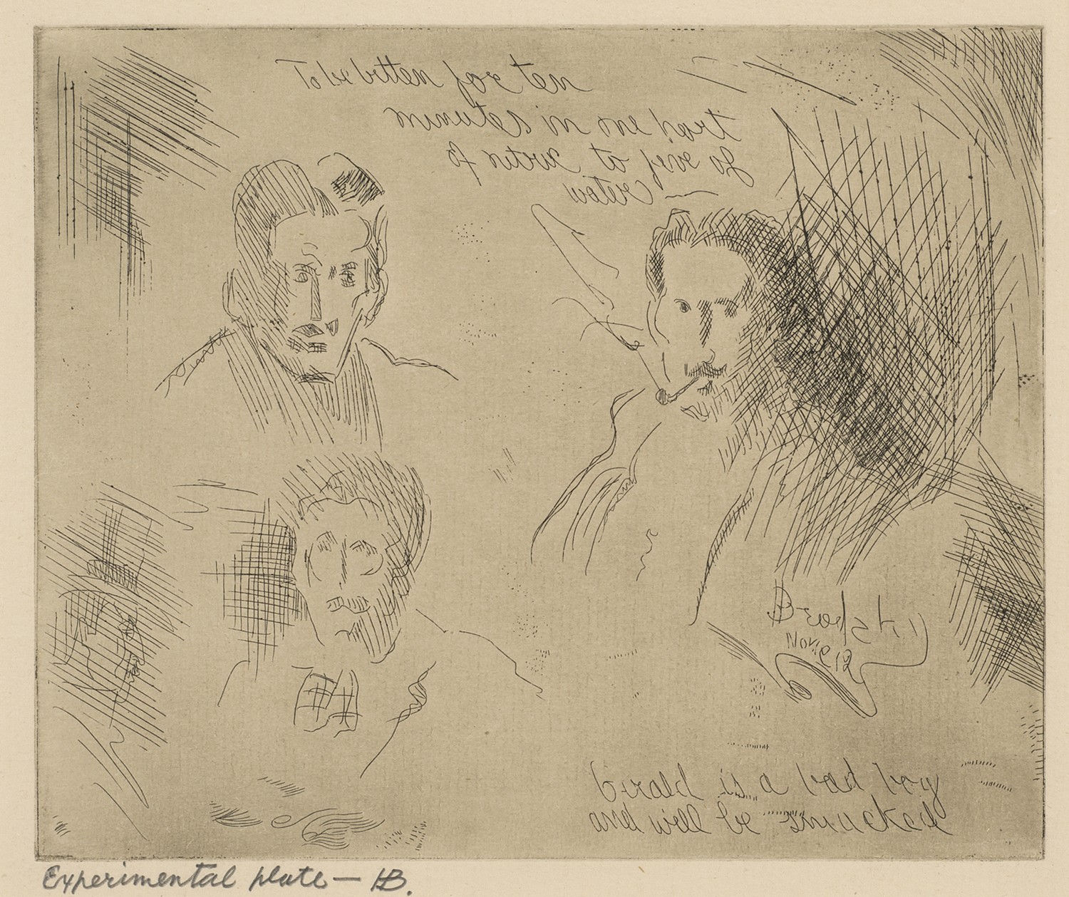 Horace Brodzky, Experimental Plate 1B (Three Self-portraits), c. 1912