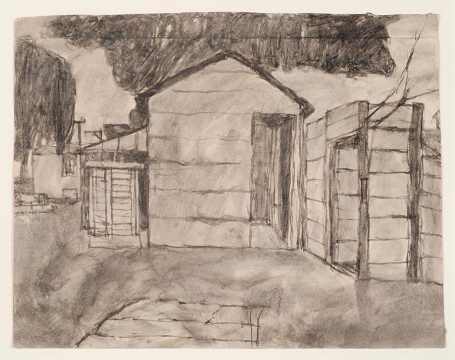 James Castle, Untitled (shed and fence)