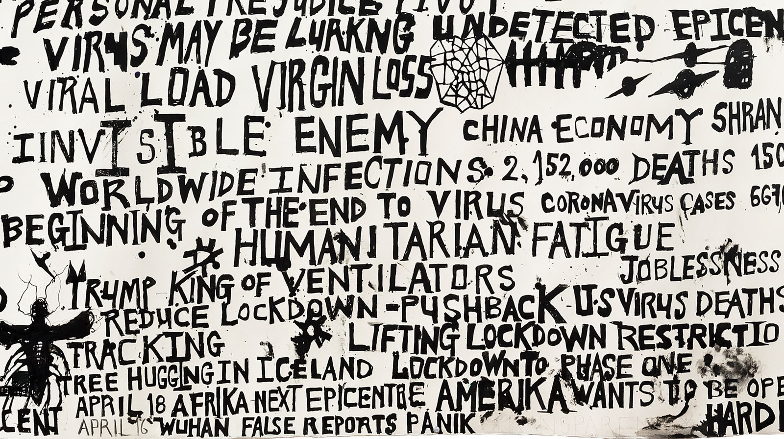 Locust Jones, Covid 19, Six weeks in the life of a global pandemic from March 6 to April 20 and the mass media and states of hysteria that accompanied this time, 2020