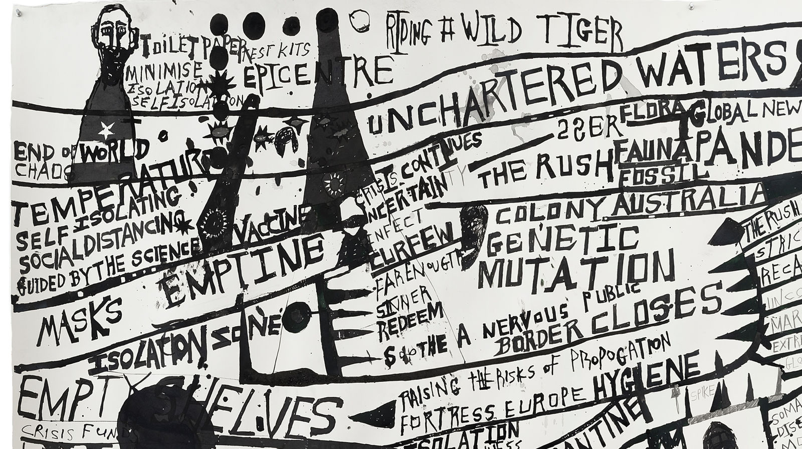 Locust Jones, Covid 19, Six weeks in the life of a global pandemic from March 6 to April 20 and the mass media and states of hysteria that accompanied this time, 2020