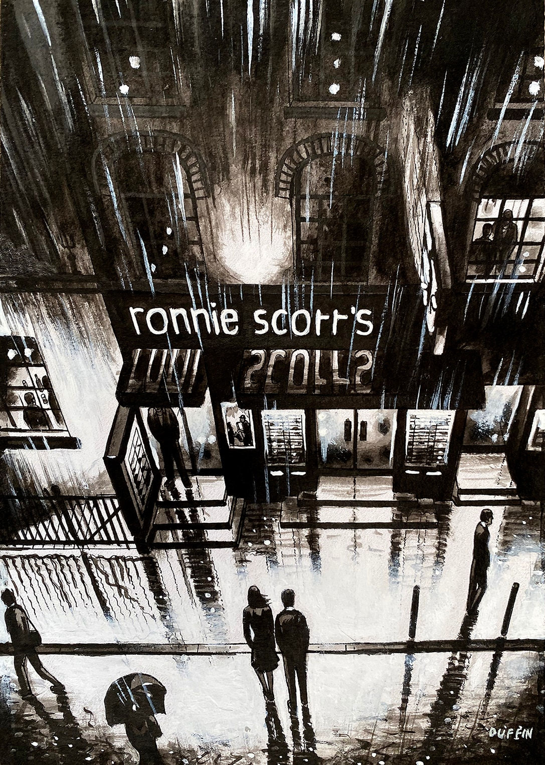 John Duffin RWS RE, Ronnie Scott's - B&W Night Study