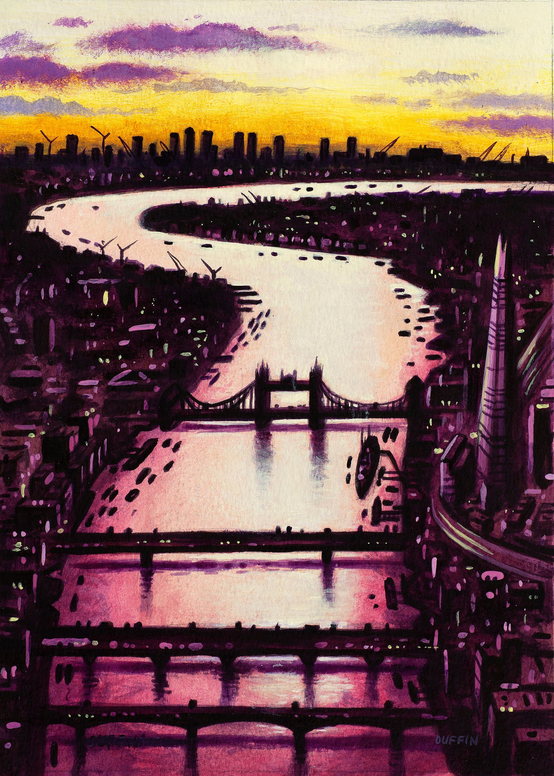 John Duffin RWS, Thames Bridges East - Sundown