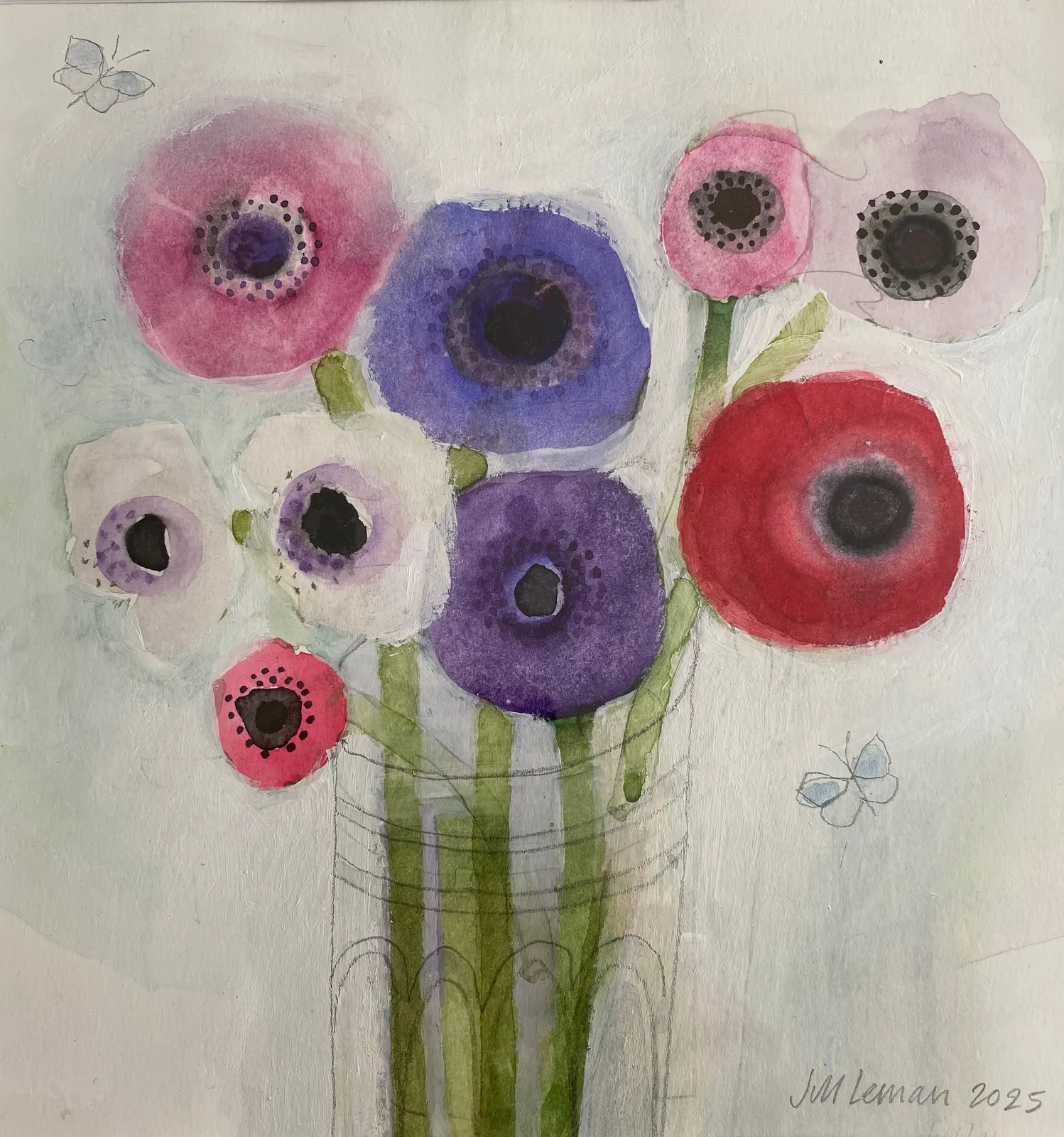 Jill Leman PPRWS, Anemones & Butterflies