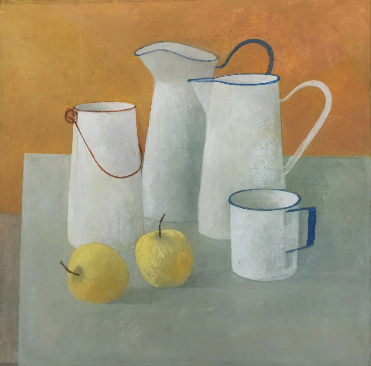Wendy Jacob RWS, Enamelware and Two Yellow Apples