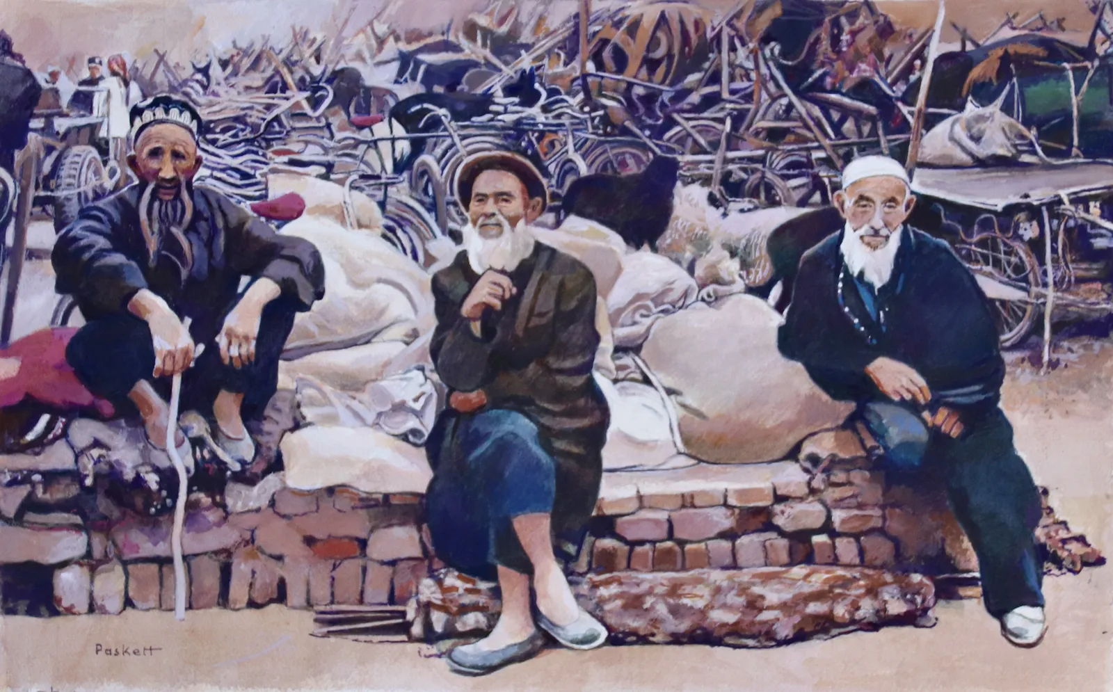 David Paskett PPRWS Hon RE, Three Wise Men, Kashgar Sunday Market