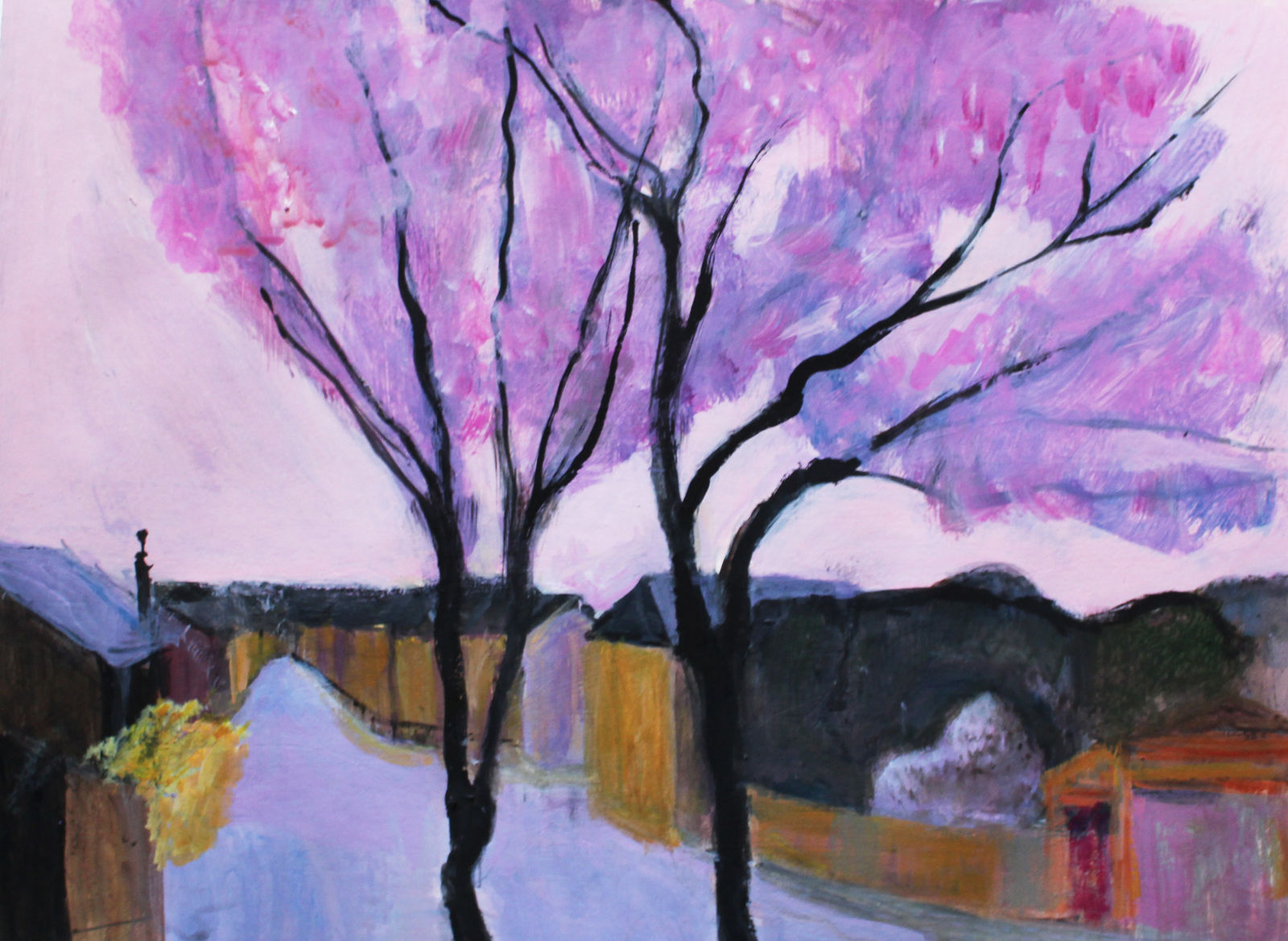 Olivia Adamczyk O'Sullivan RWS, Pink trees on Arbuthnot Road, SE14