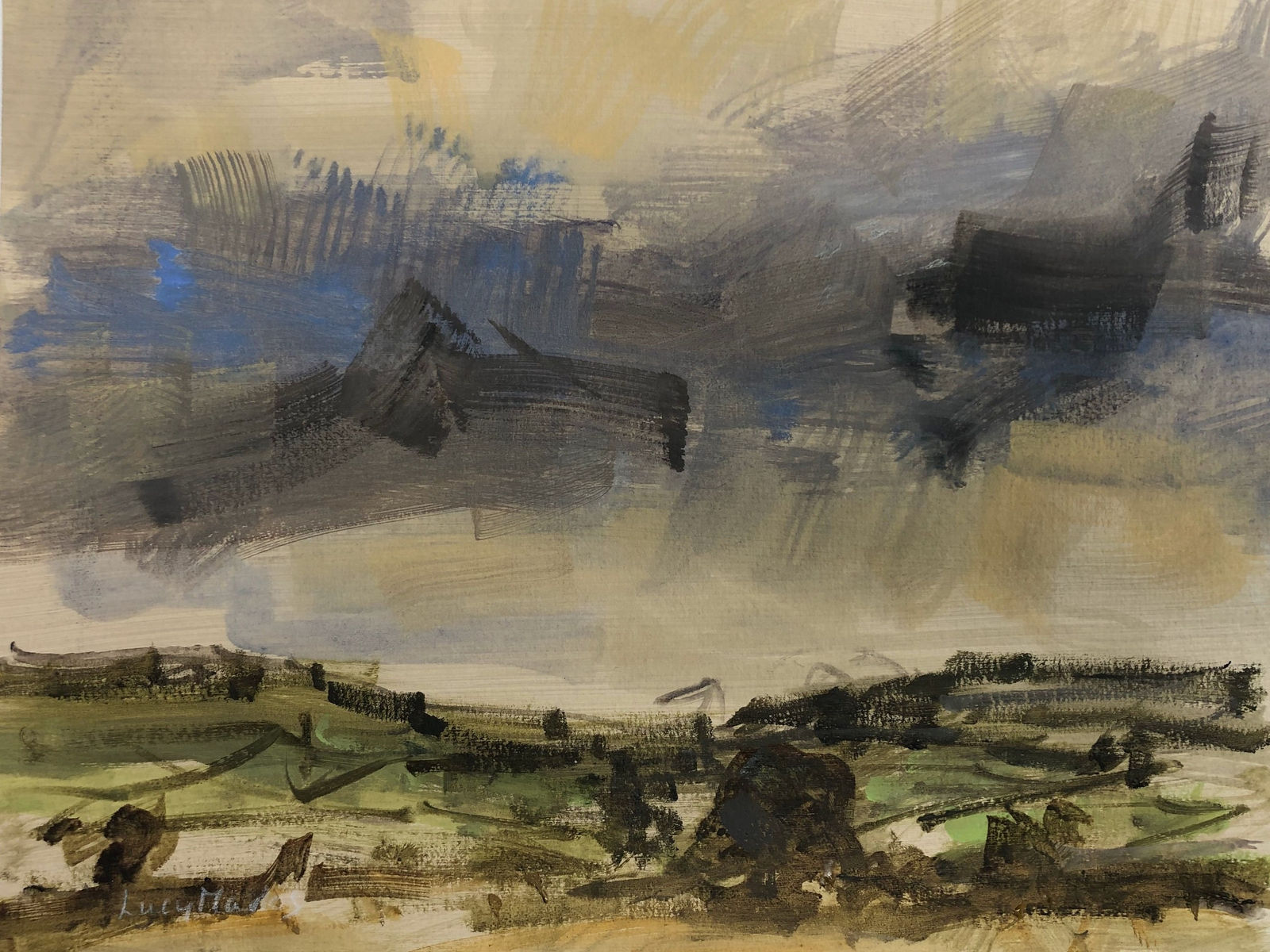 Lucy Marks RWS, Blustery Clouds over mid-Winter Fields