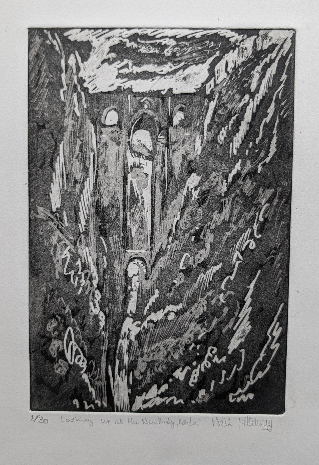 Neil Pittaway RWS RE, Looking up at the New Bridge Ronda