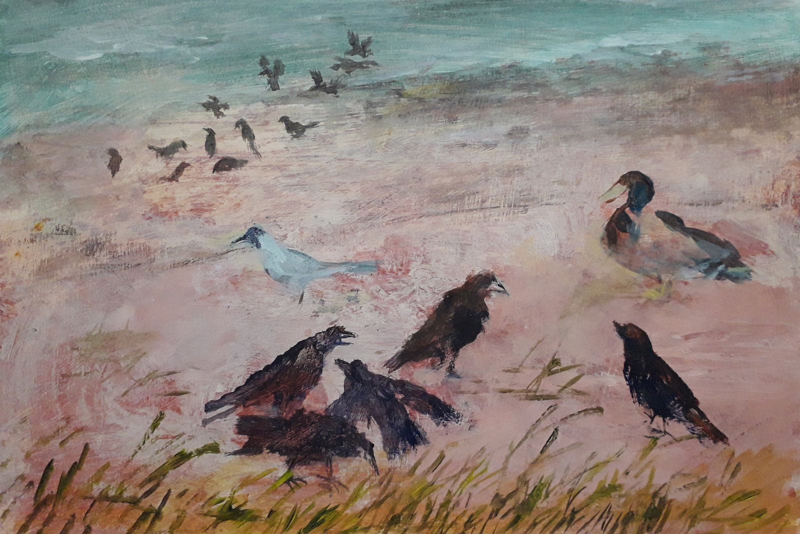 Richard Sorrell PPRWS Hon. RE, Birds by a Lake