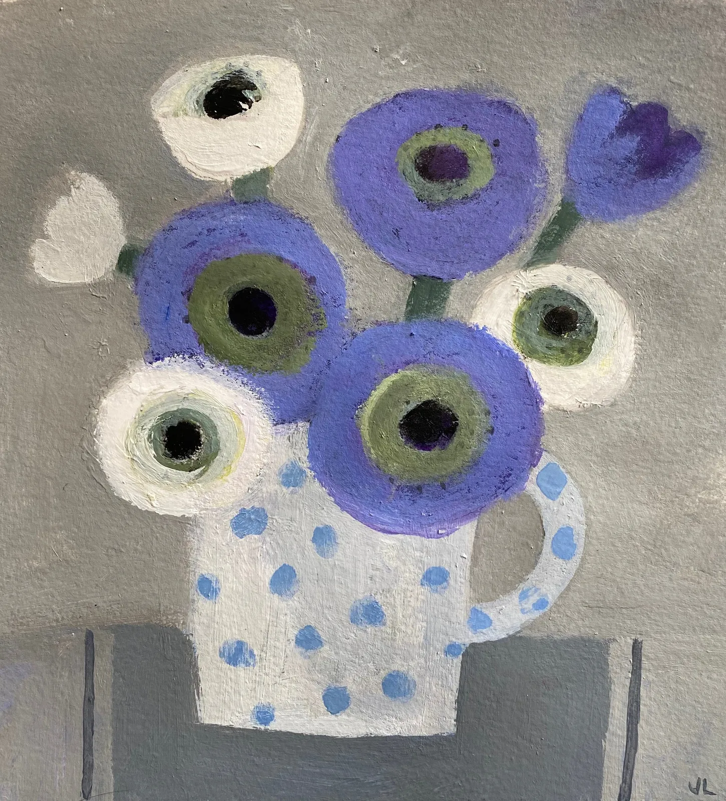 Jill Leman PPRWS Hon. RE, Anemones in a Spotty Mug