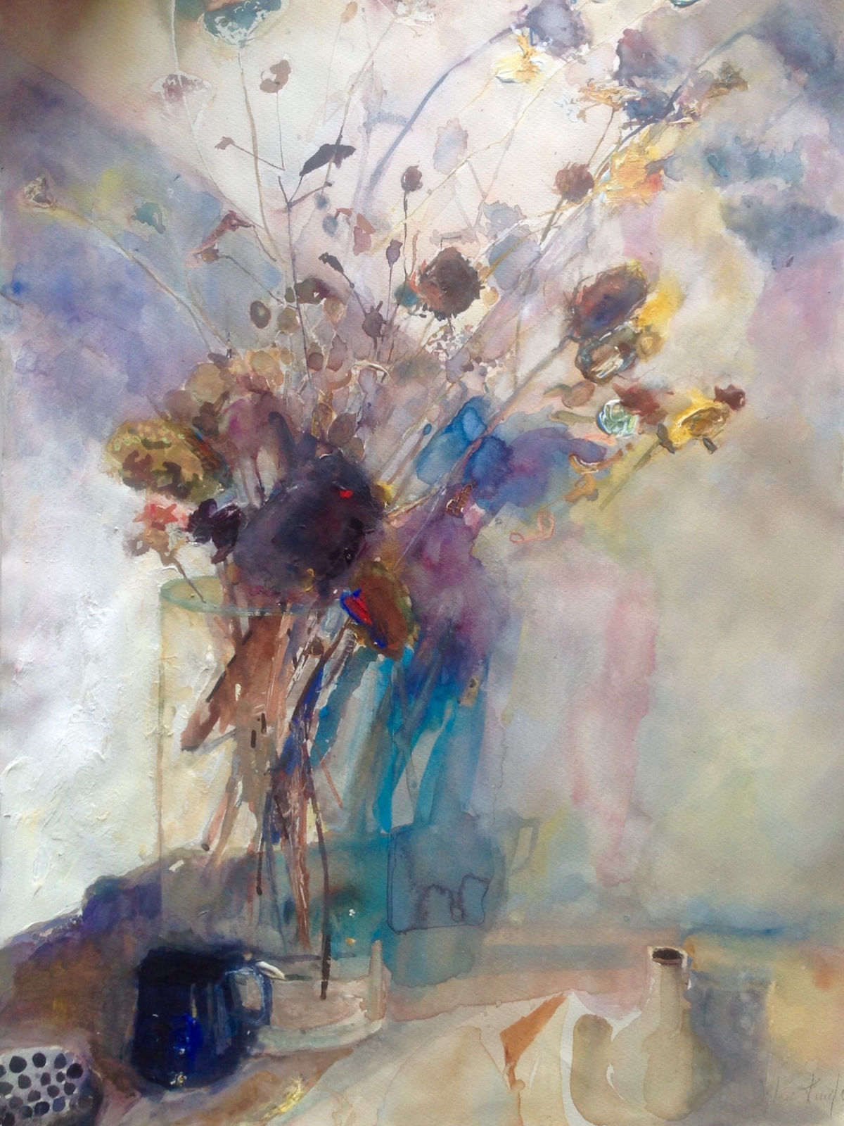 Sophie Knight RWS, Dried Grasses with Shaft of Sunlight and Spot Light, in my Studio