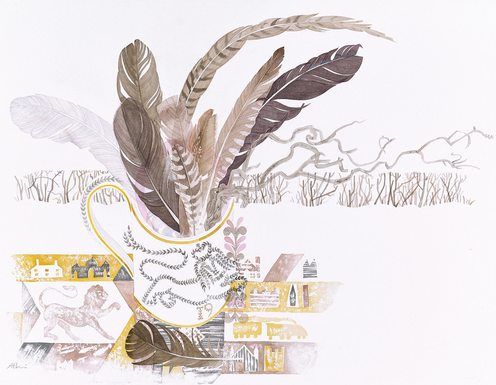 Angie Lewin RWS RE, Lions and Feathers, Glenarder